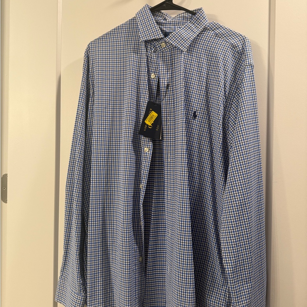 Ralph Lauren Blue Casual Button Down Shirt with Checkered Pattern
